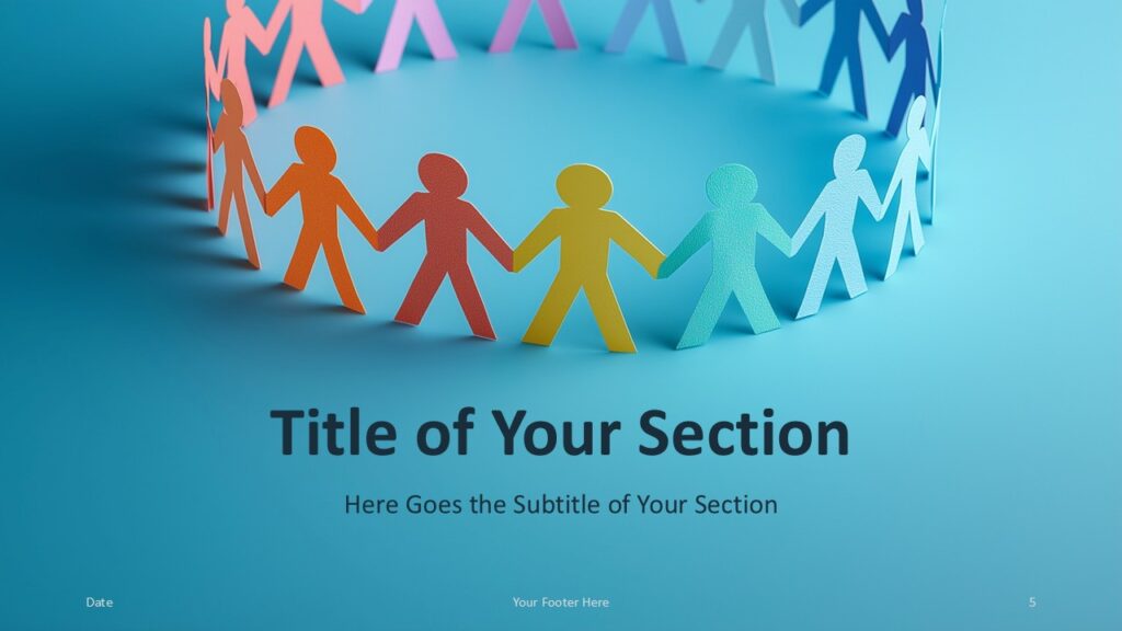 Unity Circle PowerPoint Google Slides Divider Unity Circle PowerPoint and Google Slides template centered section slide with circular teamwork concept.