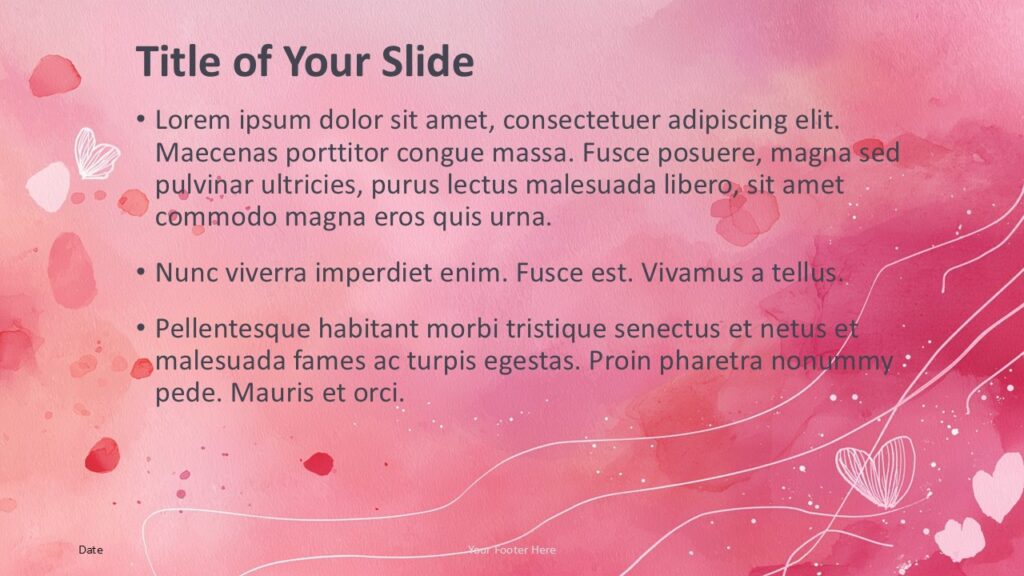 Watercolor Romance Text Layout PowerPoint Google Slides Alternative content layout from Watercolor Romance template for PowerPoint and Google Slides featuring soft pink watercolor design.