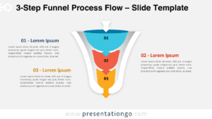 3-step funnel process flow diagram for PowerPoint and Google Slides showing a vertical conversion funnel with three stages and clear layout
