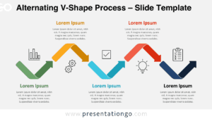 Alternating V-Shape Process diagram for PowerPoint and Google Slides showing a six-step workflow with zigzag arrows and icons.