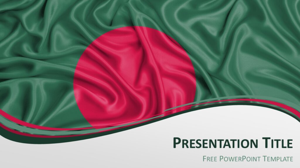 Bangladesh flag PowerPoint template featuring waving green background with red circle and elegant wave design for presentation slides.