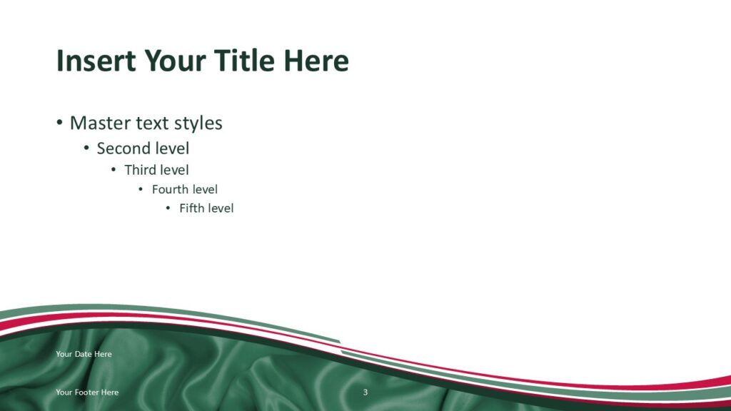 Bangladesh themed presentation slide template with green and red wave design inspired by the national flag for PowerPoint slides. Bangladesh Flag Presentation Slide Template for PowerPoint
