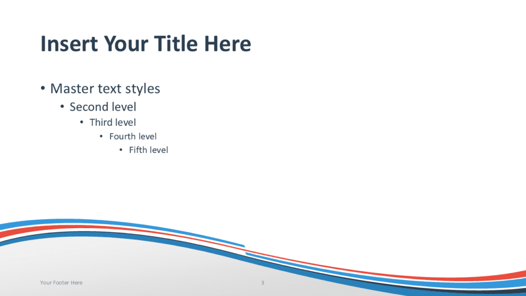 Clean PowerPoint slide template with blue and orange striped wave design for professional presentations.