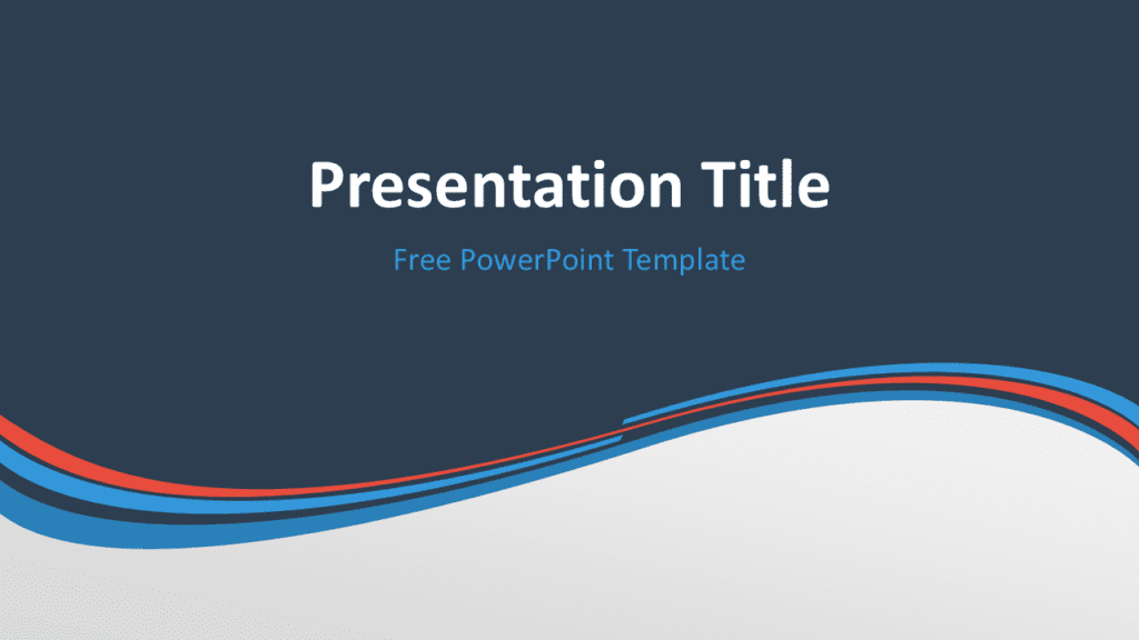 Modern PowerPoint slide template with blue and orange curved wave lines on dark background for presentations.