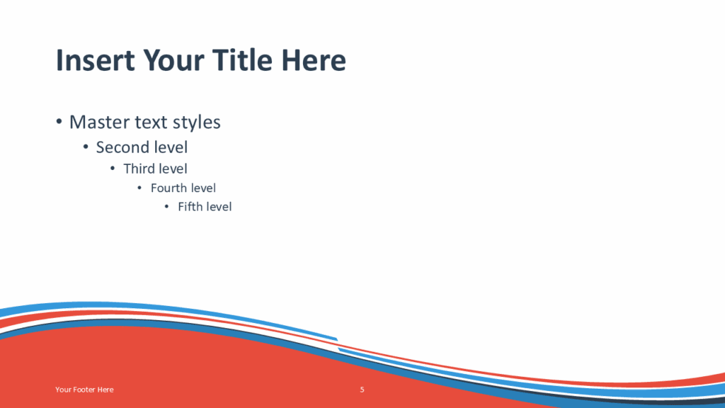 PowerPoint slide template with orange curved wave background and blue accent lines for presentation layouts.