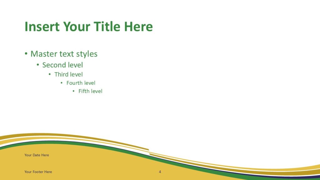 Brazil Green and Gold Slide Template for PowerPoint PowerPoint slide template with Brazil inspired green gold wave design suitable for themed presentations.
