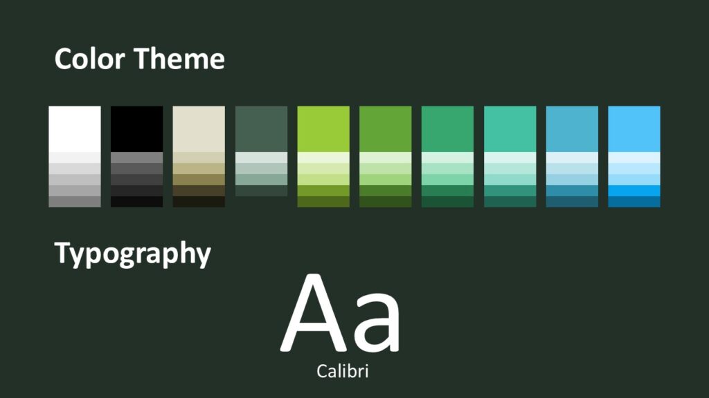 Brick & Barrel Color Palette PowerPoint Google Slides Template Brick & Barrel Irish Pub presentation template color palette and typography slide for PowerPoint and Google Slides showing green theme colors.