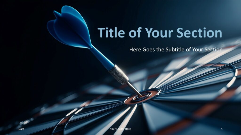 Bullseye Strategy PowerPoint Google Slides Section Slide Bullseye Strategy section divider for PowerPoint and Google Slides with centered target visual emphasizing transitions and key presentation sections.