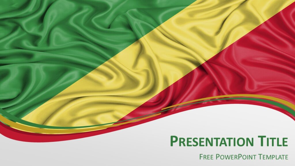 Congo flag PowerPoint template featuring waving green yellow red Congolese flag with dynamic wave design.
