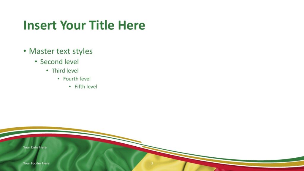 Congo Flag Green Wave Slide Template for PowerPoint PowerPoint slide template with Congo flag colors and green wave pattern for presentation layouts.