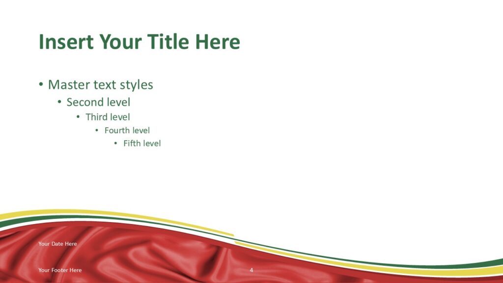 Ethiopia Flag Red Wave Slide Template for PowerPoint PowerPoint slide template featuring Ethiopian flag colors with red wave design suitable for professional presentations.