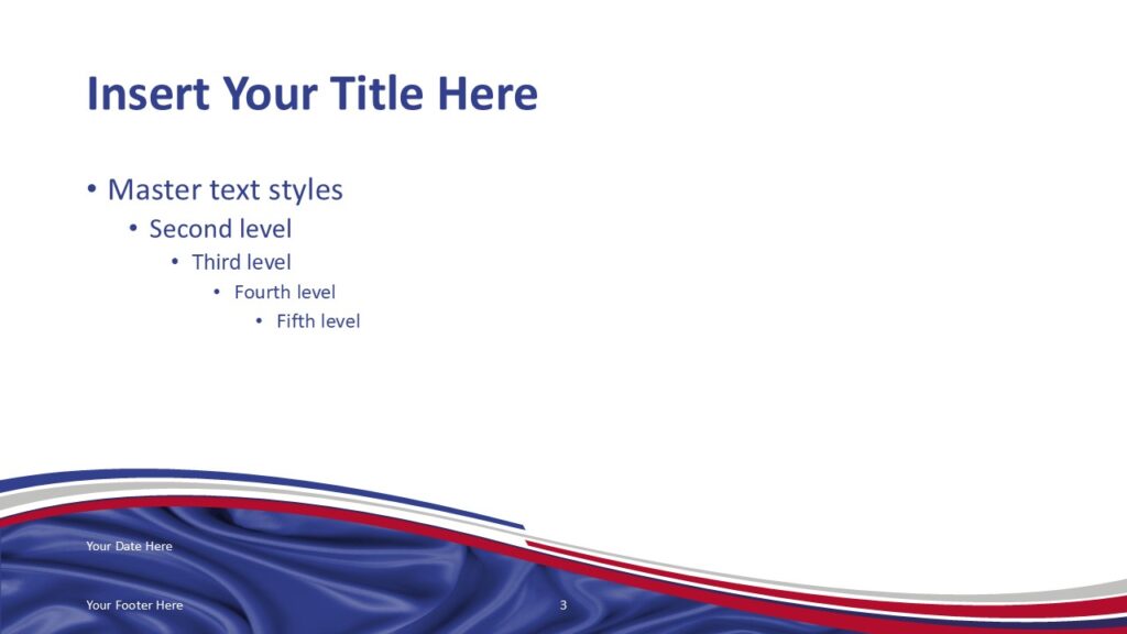 France Flag Blue Wave Slide Template for PowerPoint PowerPoint slide template with France flag colors featuring blue wave background for professional presentation layouts.