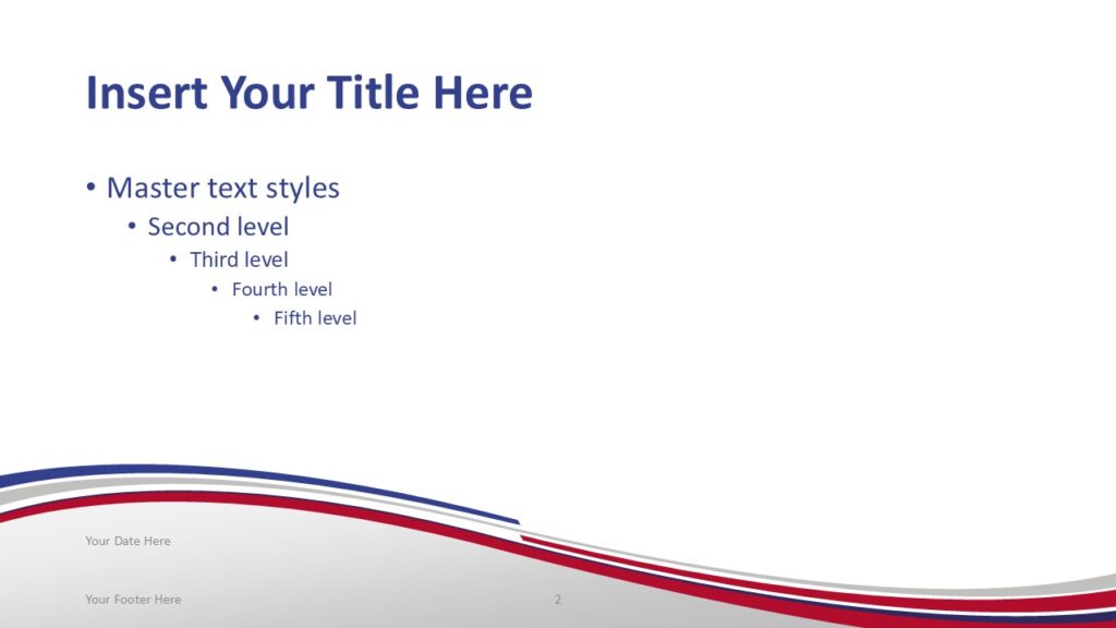 France Flag Presentation Slide Template for PowerPoint France themed presentation slide template with French flag colors and elegant wave design for PowerPoint presentations.
