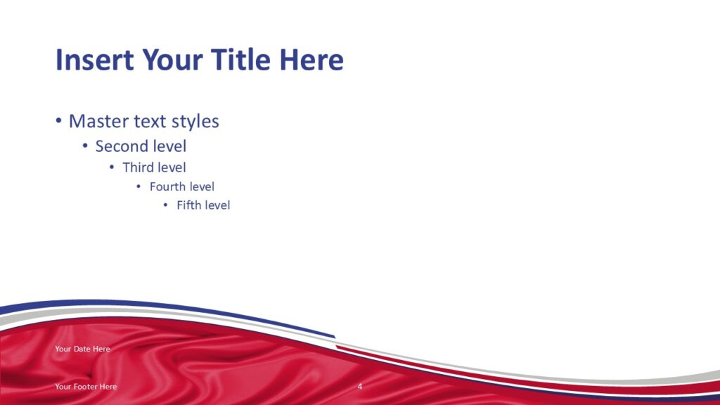 France Flag Red Wave Slide Template for PowerPoint PowerPoint slide template inspired by the France flag with red white and blue wave design for presentation slides.