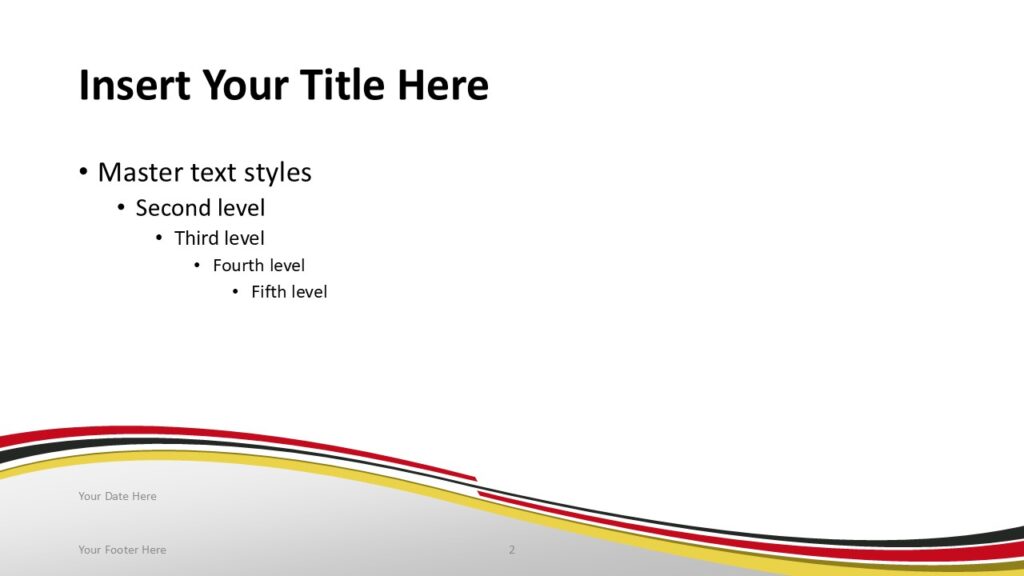 Germany Flag Presentation Slide Template for PowerPoint Germany themed presentation slide template with black red gold wave design inspired by the German flag.