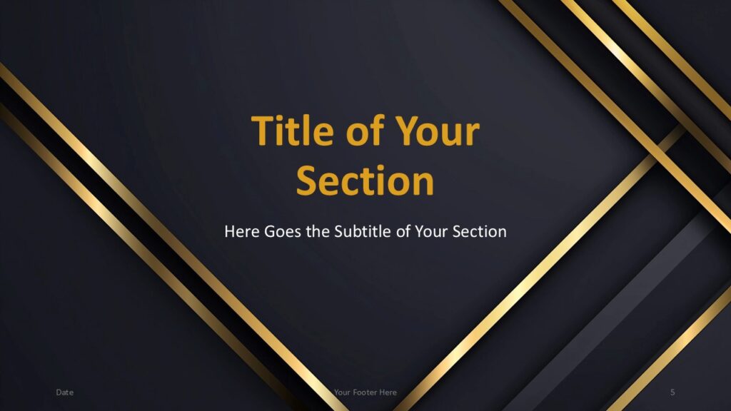 Golden Edge PowerPoint Google Slides Section Divider 2 Golden Edge centered section divider for PowerPoint and Google Slides featuring minimal layout with gold accents and clean professional design
