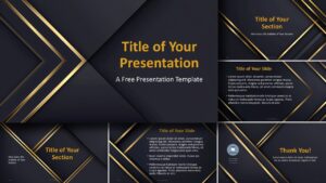 Golden Edge presentation template for PowerPoint and Google Slides showcasing all slides with elegant gold accents and professional layouts