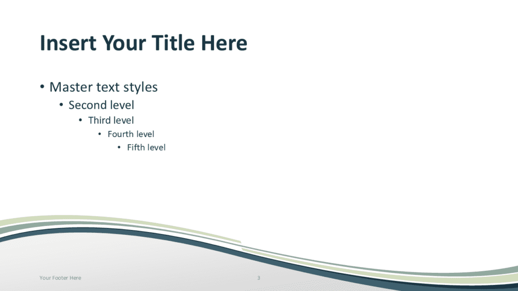 Professional PowerPoint content slide template with gray curved wave lines and elegant abstract presentation layout.