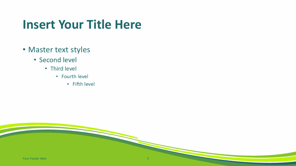Green Wave Lime Slide Template for PowerPoint PowerPoint slide template with lime green curved wave background and layered stripe accents for presentations.