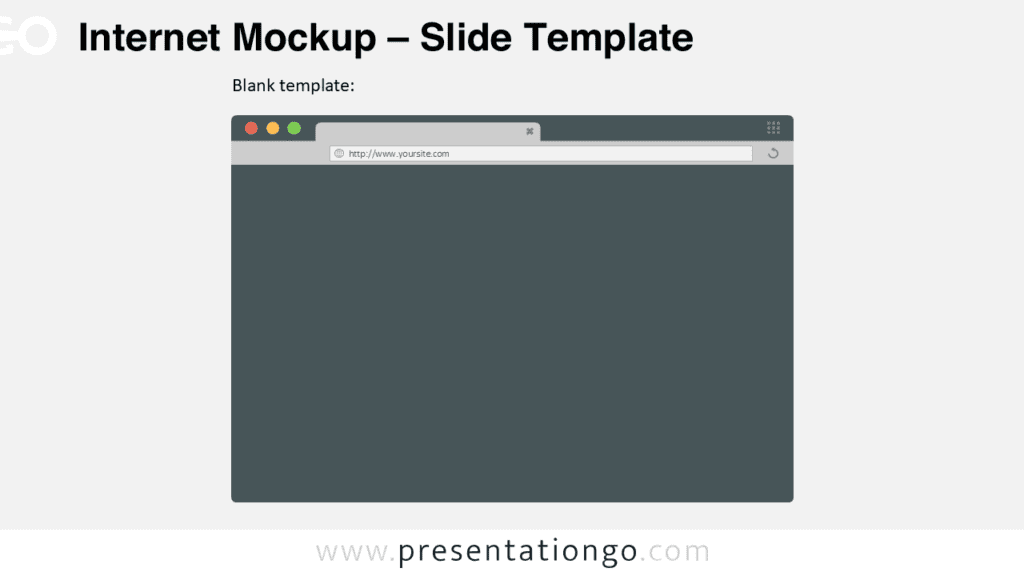 Internet Browser Mockup Template for PowerPoint Blank Blank internet browser mockup template for PowerPoint with editable website placeholder inside a flat design browser window.
