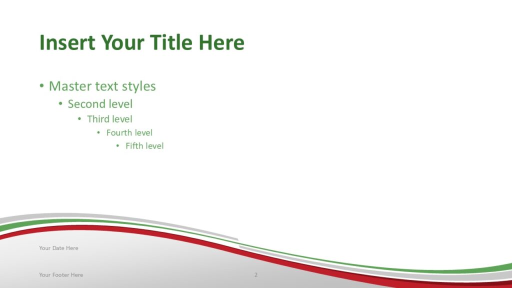 Iran Flag Presentation Slide Template for PowerPoint Iran themed presentation slide template with green white red wave design inspired by the Iranian flag.
