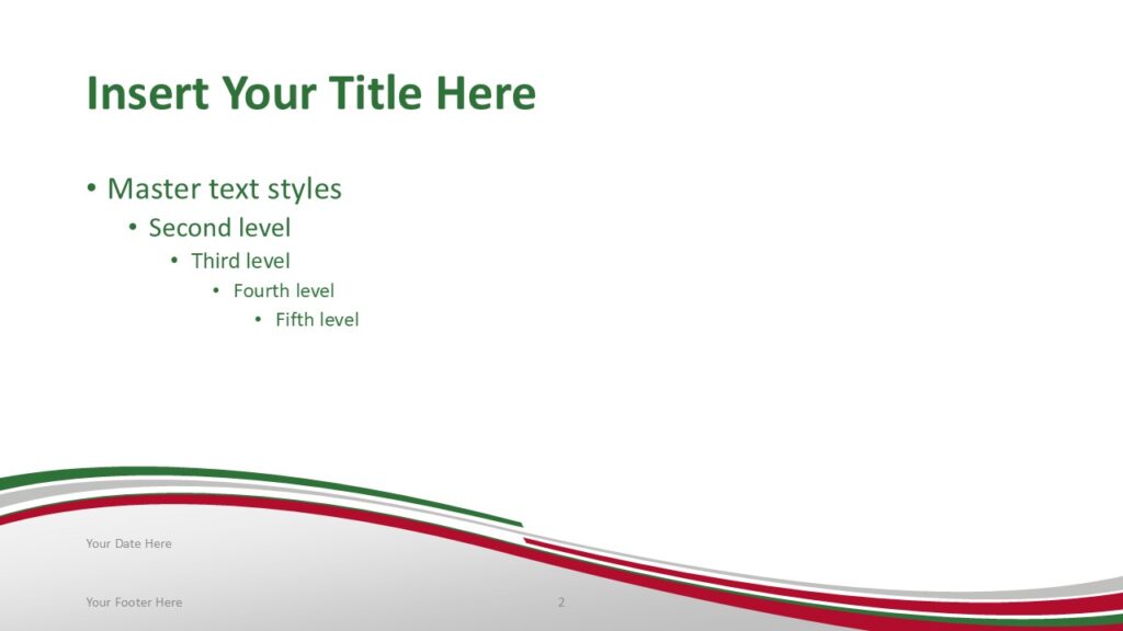Italy Flag PowerPoint Template Title Content Slide Italy flag PowerPoint template title and content slide with green wave ribbon design inspired by the Italian tricolor.