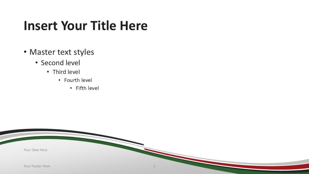 Kenya Flag PowerPoint Template Title Content Slide Kenya flag PowerPoint template title and content slide with curved ribbon wave design inspired by Kenyan flag colors.