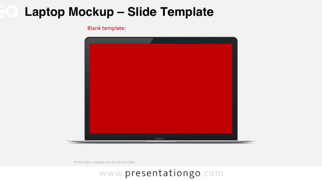 Laptop Mockup Template for PowerPoint Blank Screen Blank laptop mockup template for PowerPoint with editable screen placeholder to insert website preview or presentation image.