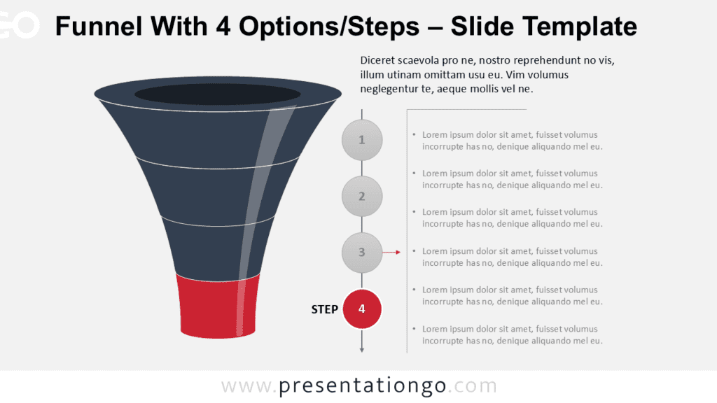 Layered Funnel Process Step 4 for PowerPoint Editable layered funnel diagram for PowerPoint focusing on step 4, perfect for visualizing final stages in a structured funnel process.