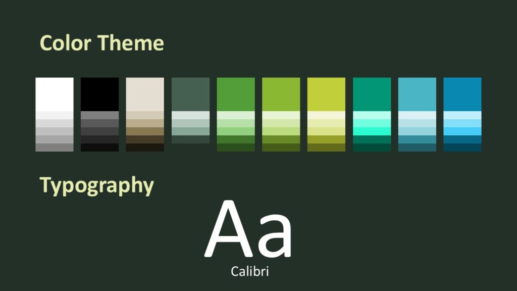 Lucky Clover Colors and Fonts for PowerPoint and Google Slides Lucky Clover PowerPoint and Google Slides template showing green color palette and Calibri typography used across the presentation design.
