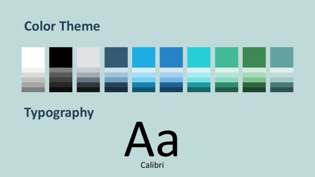 Mystic Asia PowerPoint Google Slides Colors and Fonts Mystic Asia color palette and typography slide for PowerPoint and Google Slides showing teal tones and clean sans serif font.