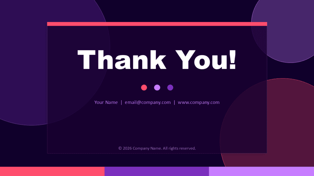 Neon Orbit Thank You Slide for PowerPoint and Google Slides Neon Orbit thank you slide for PowerPoint and Google Slides template with centered closing message and modern layout.