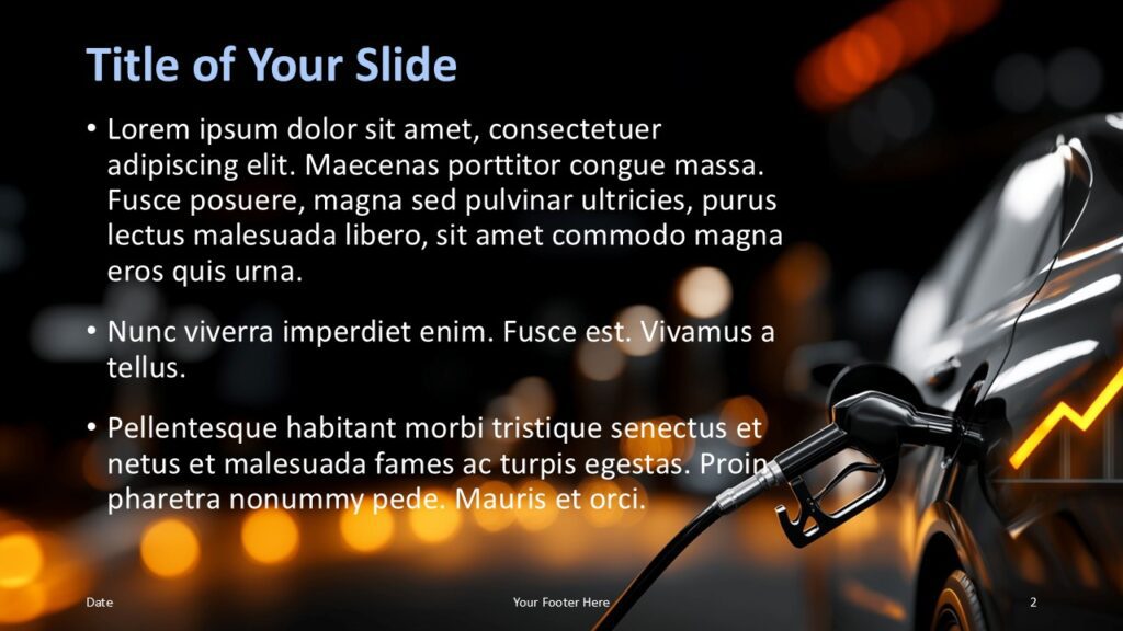 Oil Price Trends Content Slide PowerPoint and Google Slides Title and content layout from Oil Price Trends template for PowerPoint and Google Slides designed for energy market analysis and financial insights.