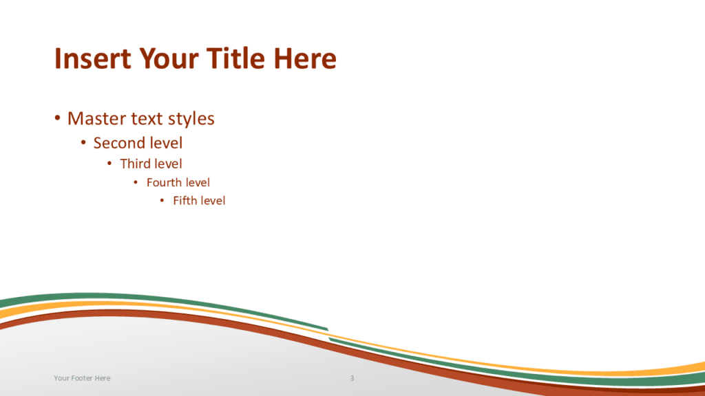 Orange Green Wave Content Slide Template for PowerPoint Clean PowerPoint slide template with orange and green striped wave design for professional presentations.