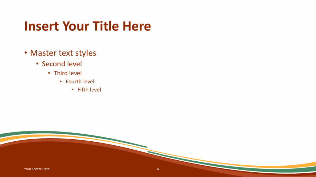 Orange Green Wave Orange Slide Template for PowerPoint PowerPoint presentation slide template with dark orange curved wave background and green accent lines.