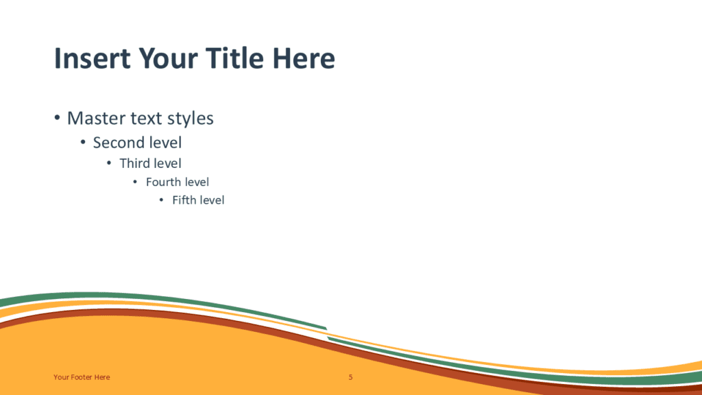 Orange Green Wave Yellow Slide Template for PowerPoint PowerPoint slide template with yellow curved wave background and orange green accent lines for presentation layouts.