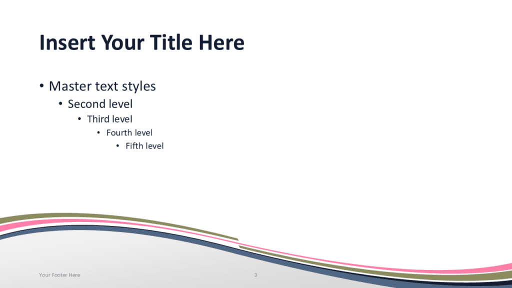 Pink Wave Content Slide Template for PowerPoint Clean PowerPoint slide template with pink curved wave stripes forming an elegant abstract presentation layout.