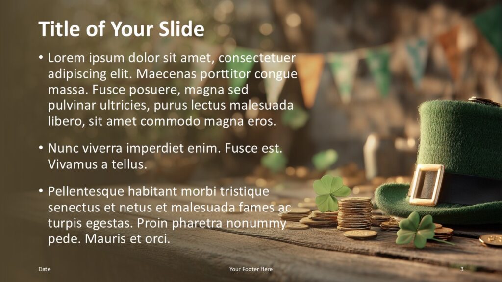 Pot of Gold PowerPoint and Google Slides Text Layout Pot of Gold presentation template content layout for PowerPoint and Google Slides with green theme and editable text blocks.
