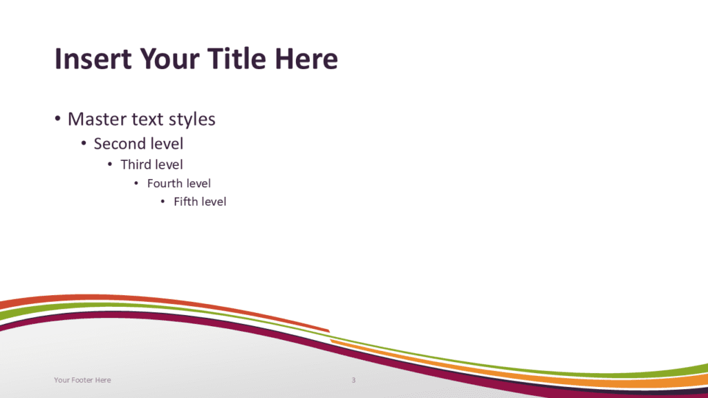 Purple Wave Content Slide Template for PowerPoint Clean PowerPoint slide template with purple curved wave stripes forming an elegant abstract presentation layout.