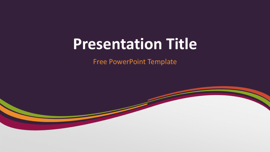 Purple wave PowerPoint template with colorful curved stripes on dark background for modern presentations.
