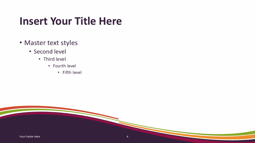 Purple Wave Purple Slide Template for PowerPoint PowerPoint presentation slide template with purple curved wave background and colorful stripe accents.