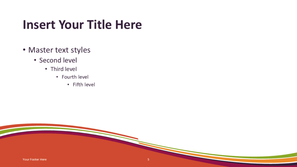 Purple Wave Red Slide Template for PowerPoint PowerPoint slide template with red curved wave background and purple stripe accents for presentations.