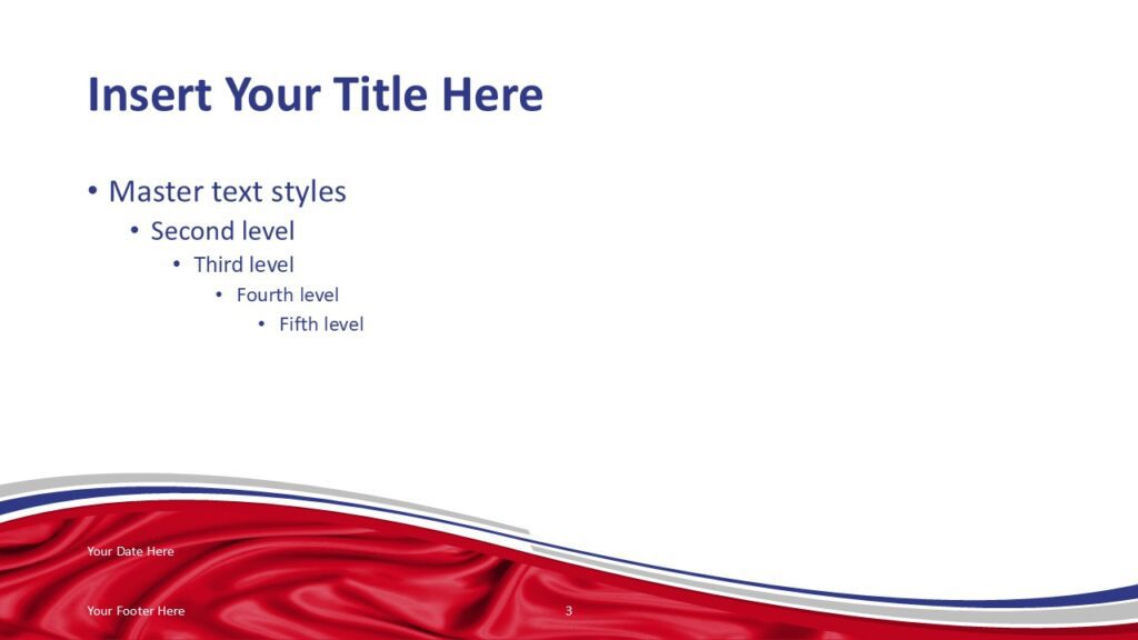 Russia Flag Red Wave Slide Template for PowerPoint PowerPoint slide template with Russian flag colors and flowing red wave pattern suitable for professional presentations.