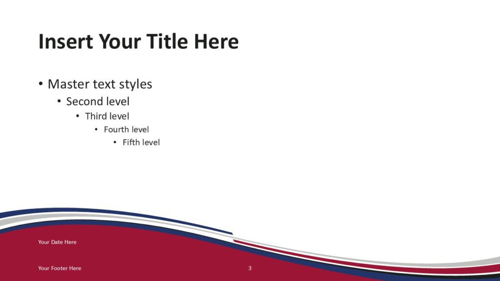 South Korea Flag PowerPoint Template Red Wave Slide South Korea flag PowerPoint template slide with red wave background and curved ribbon accents reflecting South Korean flag theme.