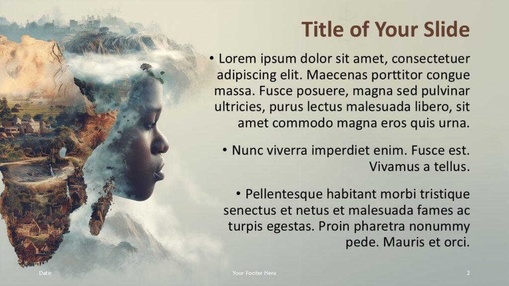 Lucky Clover Content Slide for PowerPoint and Google Slides Lucky Clover PowerPoint and Google Slides template slide with title and bullet content layout over nature photography background and green theme.