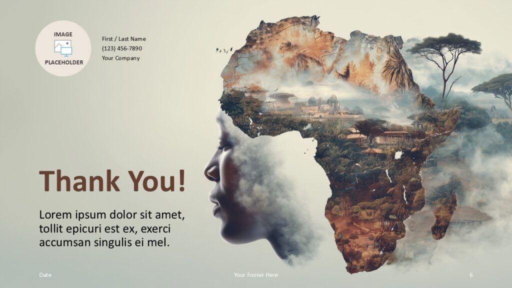 Lucky Clover Thank You Slide for PowerPoint and Google Slides Lucky Clover PowerPoint and Google Slides template thank you slide with contact information layout and elegant clover photography background.