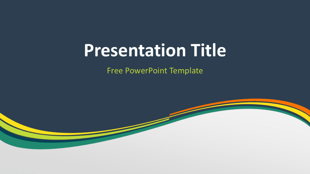 Spring Wave PowerPoint Template Dark Cover for PowerPoint Spring wave PowerPoint template with vivid green and orange curved stripes on dark background for modern presentations.