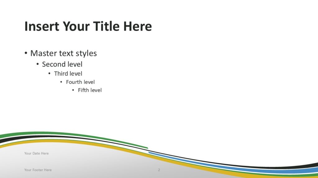 Tanzania Flag PowerPoint Template Title Content Slide Tanzania flag PowerPoint template title and content slide with curved wave ribbon design inspired by the Tanzanian flag colors.