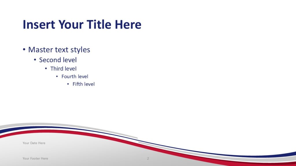 Thailand themed presentation slide template with Thai flag colors and elegant wave pattern for PowerPoint presentations.