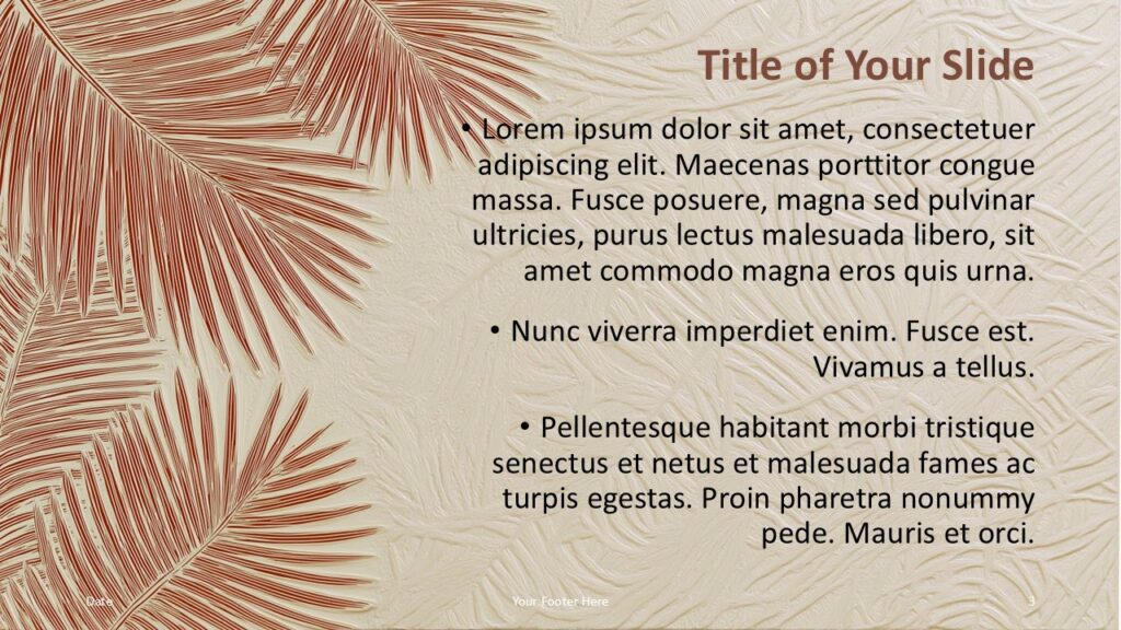 Tropical Serenity Content Layout PowerPoint Google Slides Tropical Serenity title and content layout for PowerPoint and Google Slides with right aligned text and balanced tropical design